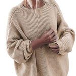 Loose lantern sleeve mid-length sweater