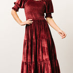 Gold velvet square neck ruffled high waist tight temperament commuter dress