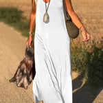 Solid Color V-neck Sleeveless Casual Loose Maxi Dress