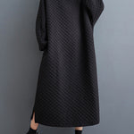 A-Line Long Sleeves Hooded Quilted Split-Side Midi Dresses