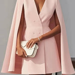V-neck cape-style double-breasted suit dress