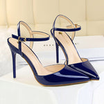 Belt Buckle Pointed-Toe Shiny Split-Joint Pumps Sandals