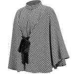 Batwing Sleeves Long Sleeves Houndstooth Tied Waist Stand Collar Cape Outerwear