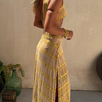 Margovil V Neck Cut Out Side Split Tie Dye Maxi Dress