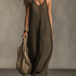 Bohemian Relaxed Sleeveless Wide-Leg Olive Knit Maxi Dress