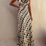 Chic V Neck Geometric Printed Irregular Maxi Cami Dress