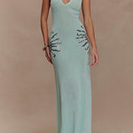V Neck Sleeveless Open Back Knit Maxi Dress with Sequin