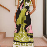 Margovil Tie Front Cut Out Wide Leg Printed Cami Jumpsuit