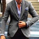 Men's Vintage Herringbone Wool Blend Lapel Single Breasted Blazer