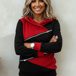 Women's Casual Loose Paneled Color-Block Zipper Hooded Sweatshirt