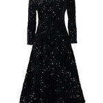 A-Line High Waisted Sequined Split-Joint Zipper Round-Neck Maxi Dresses