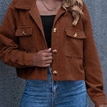 Flap Pockets Turn Down Collar Corduroy Shacket