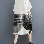 Half Sleeves Loose Printed Lapel Midi Dresses