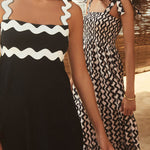 A-line High Waisted Contrast Color Zipper Square-neck Maxi Dresses Midi Dresses