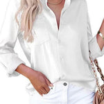 Solid Long Sleeves Button Up Satin Shirt