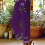 Women's Purple Floral Pansy Dementia Alzheimer's Disease Awareness Printed Cotton and Linen Casual Pants