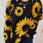 Sunflower Jacquard Crewneck Long Sleeve Knit Pullover Sweater