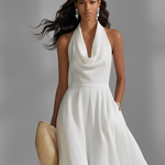 Women's Ivory Textured Dress With Sleeveless Silhouette & Cowl Neck, Modern Effortless-Elegant Style Dress