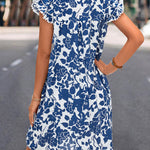 A-Line Ruffle Sleeves Printed Split-Joint Tied V-Neck Mini Dresses