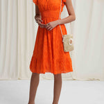 A-Line Loose Elasticity Hollow Pleated Solid Color V-Neck Mini Dresses