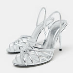 METALLIC EFFECT HEELED SANDALS