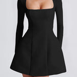 A-Line Bodycon Solid Color Zipper Square-Neck Mini Dresses