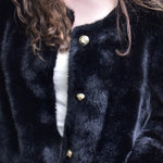 Soft Powdery Black Short Faux Fur Coat