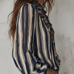 Bohemian Striped Chiffon Blouse With Ruffles