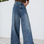 High Waisted Loose Buttoned Pockets Jean Pants Bottoms