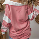 Light French Beige Striped Patchwork Collar Sweatshirt