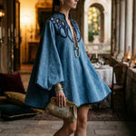 A-Line Long Sleeves Contrast Color Hollow Split-Joint Stand Collar Mini Dresses