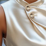 Sleeveless Buttoned Solid Color Stand Collar Tank Top
