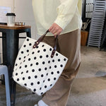 Vintage Canvas Polka-Dot Printed Makeup Tote Bag Bucket Bag