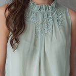 Elegant Embroidered High-Neck Sleeveless Blouse