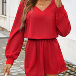 A-Line High Waisted Elasticity Pleated Solid Color V-Neck Mini Dresses