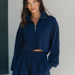 Navy Cropped Half-Zip Loungewear Set