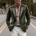Men's Classic Retro Western Style Suede Embroidered Single-breasted Blazer