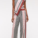 Gracie Unique Print Knotted Scarf Top and Elastic Waist Pocketed Loose Pants Set