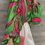 Zariah Satin Printed Cutout Neck Ballnoon Sleeve Blouse