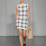 Women's Minimalist Checkered Knit Boat Neck Sleeveless Mini Dress