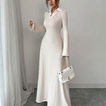 Bodycon False Two Ribbed Knit Split-Joint Lapel Maxi Dresses Sweater Dresses