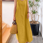 A-Line Loose Pockets Solid Color Split-Joint Square-Neck Maxi Dresses