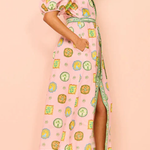Lantern Sleeves Button Down Tie Waist Printed Midi Shirt Dress