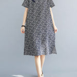 Artistic Retro Floral Printed Stand Collar Short Sleeves Cheongsam Midi Dress