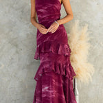 Sleeveless Ruffle Hem Tie Dye Maxi Dress