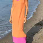 Pink Orange Contrasting Color Sleeveless Comfort Dress