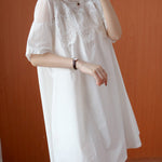 Original Solid Lace Split-Side Short Sleeve A-Line Mini Dress