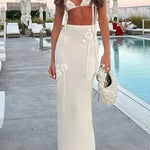 Sexy Crochet Floral Halter Top and Stretch Knit Beach Cover Up Skirt Set