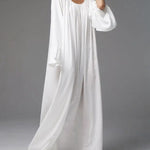 A-Line Flared Sleeves Pleated Solid Color Split-Joint Round-Neck Maxi Dresses
