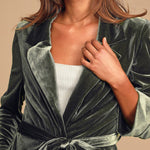 Layers of Luxe Dark Sage Green Velvet Long Cardigan